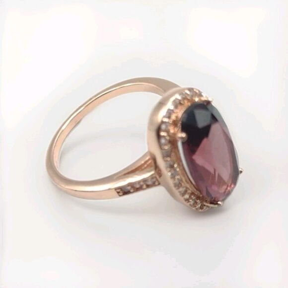 Oval Cut Garnet CZ January Birthstone Rose Gold Overlay Ring Size 7 + Box Gift - Picture 5 of 6